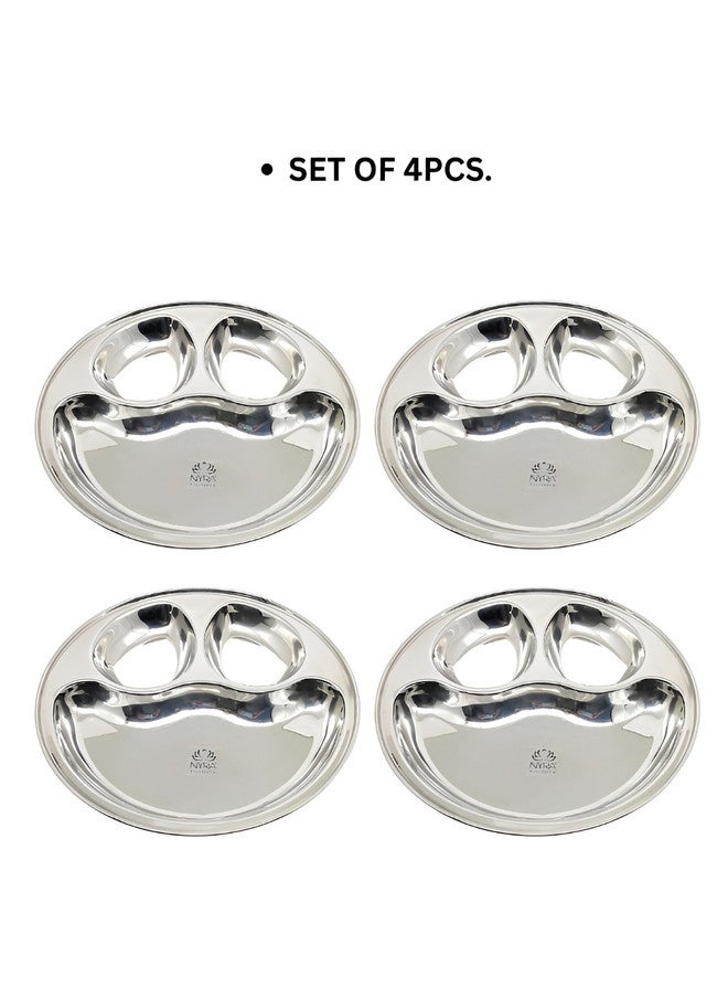 Nyra Kitchenware 4 Pcs Stainless Steel 4 in 1 Dishwasher Safe Partition Bhojan Plates - Image 1